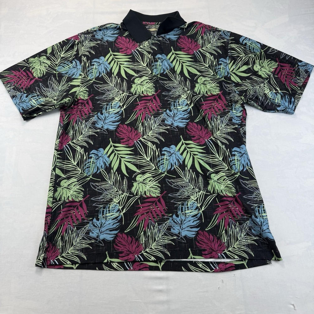 Greg Norman Play Dry Golf Polo Shirt Mens XL Multi Tropical Floral Short Sleeve